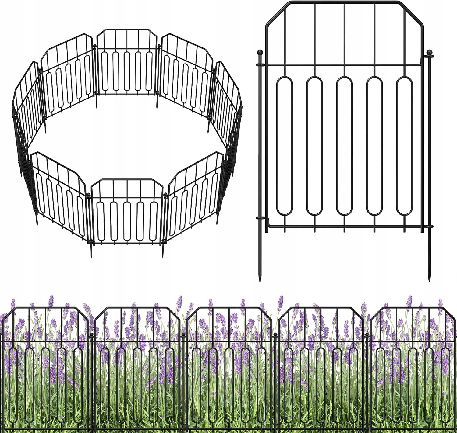 10x Metalowy Płotek Ogrodowy Ogrodzenie Płot Mały Niski Czarny Dekoracyjne