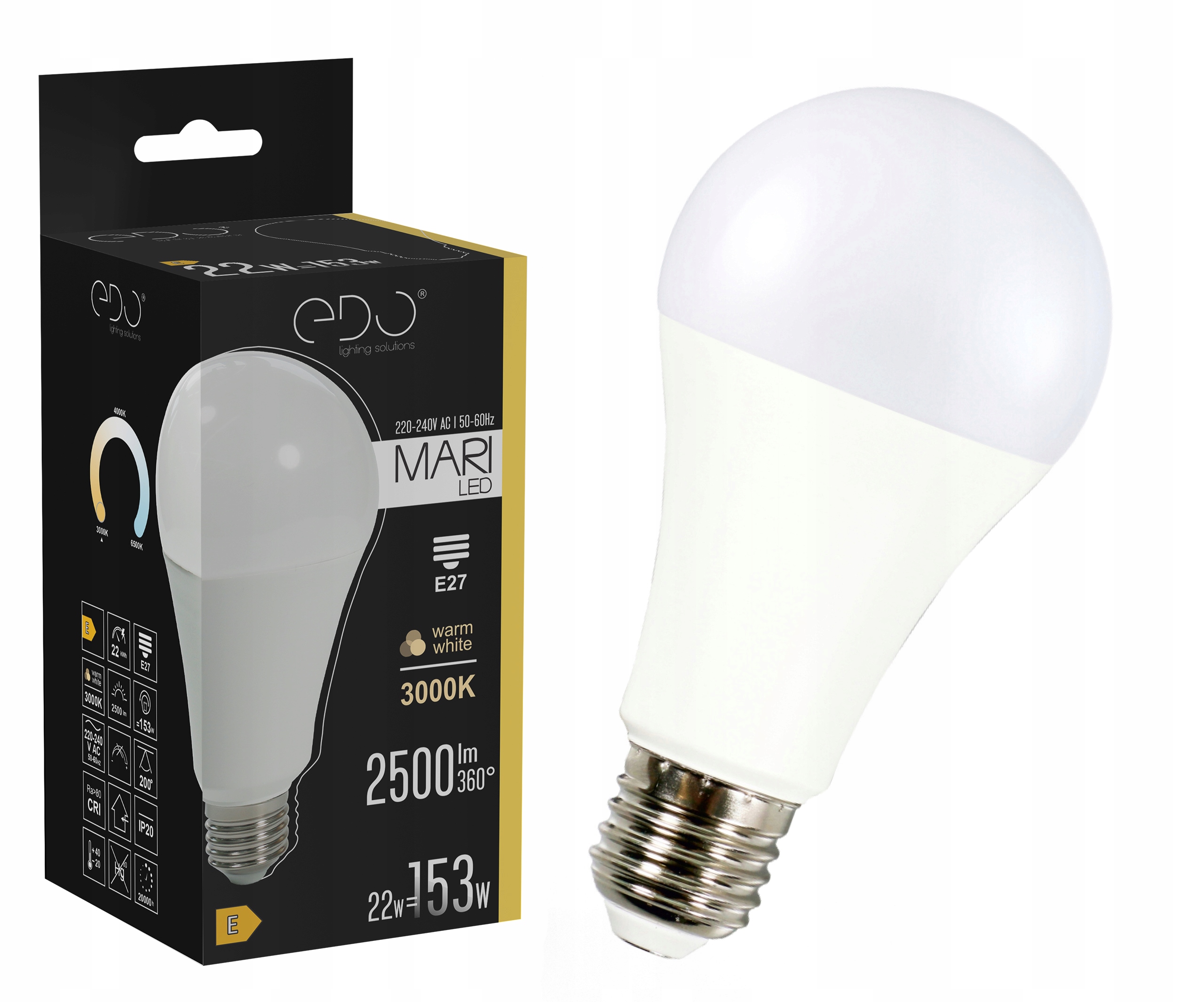 

Żarówka Led E27 A80 22W 3000K ciepła 2500lm Edo