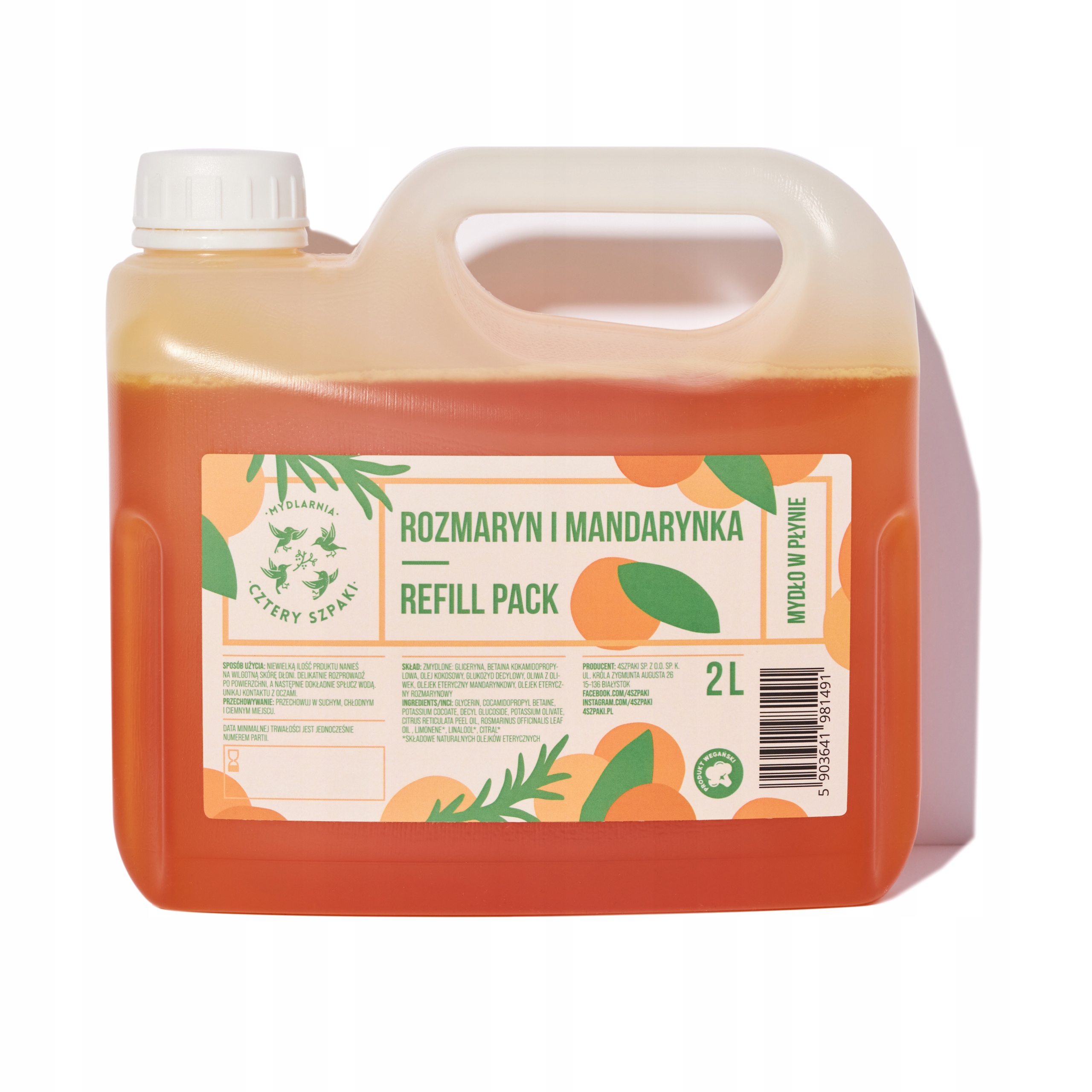 Rozmarýn a Mandarinka – Refill Pack – přírodní tekuté mýdlo, 2000 ml