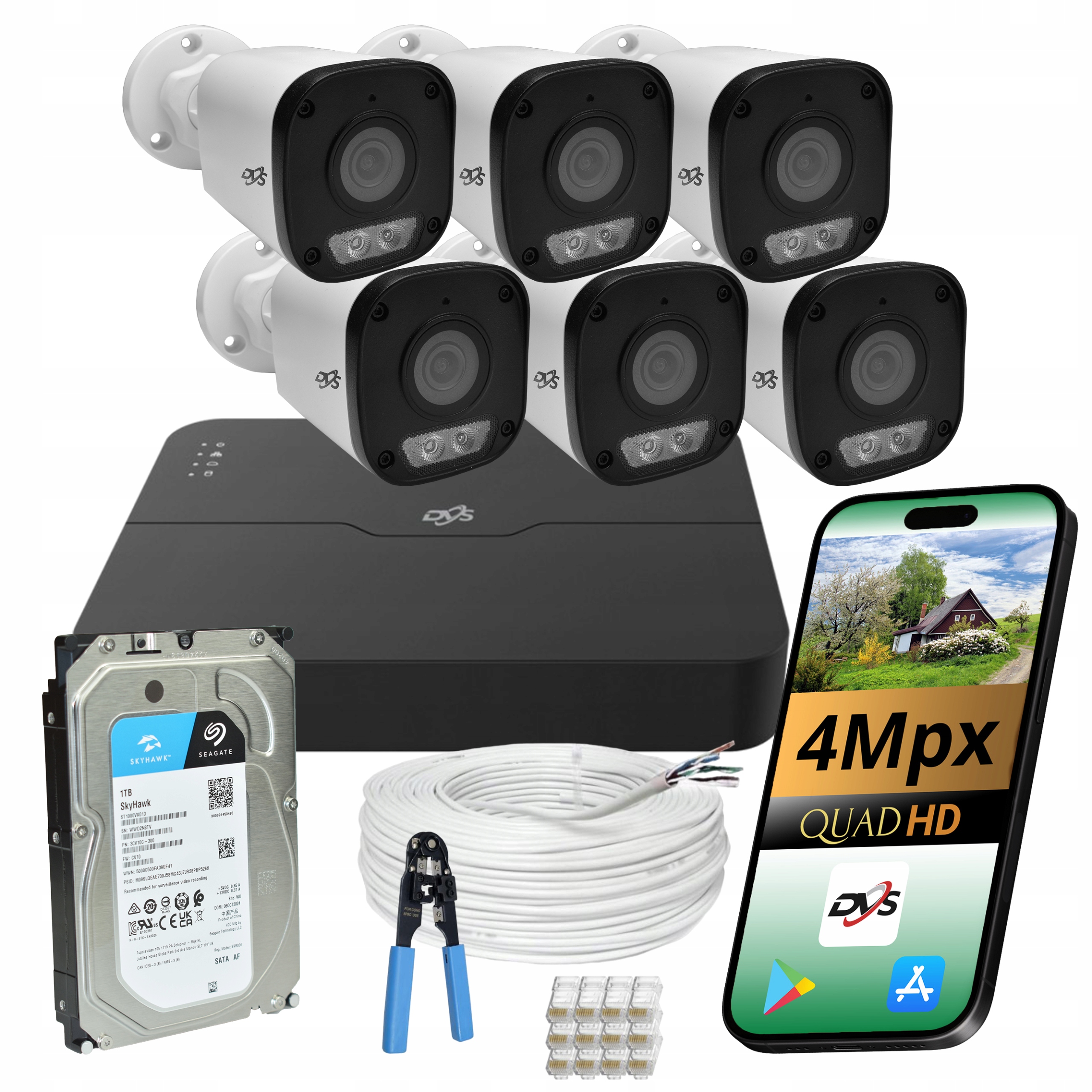 Kompletní Sada Monitorování Ip 6x Venkovní Poe Kamera Dvs 4Mpx Disk 1TB