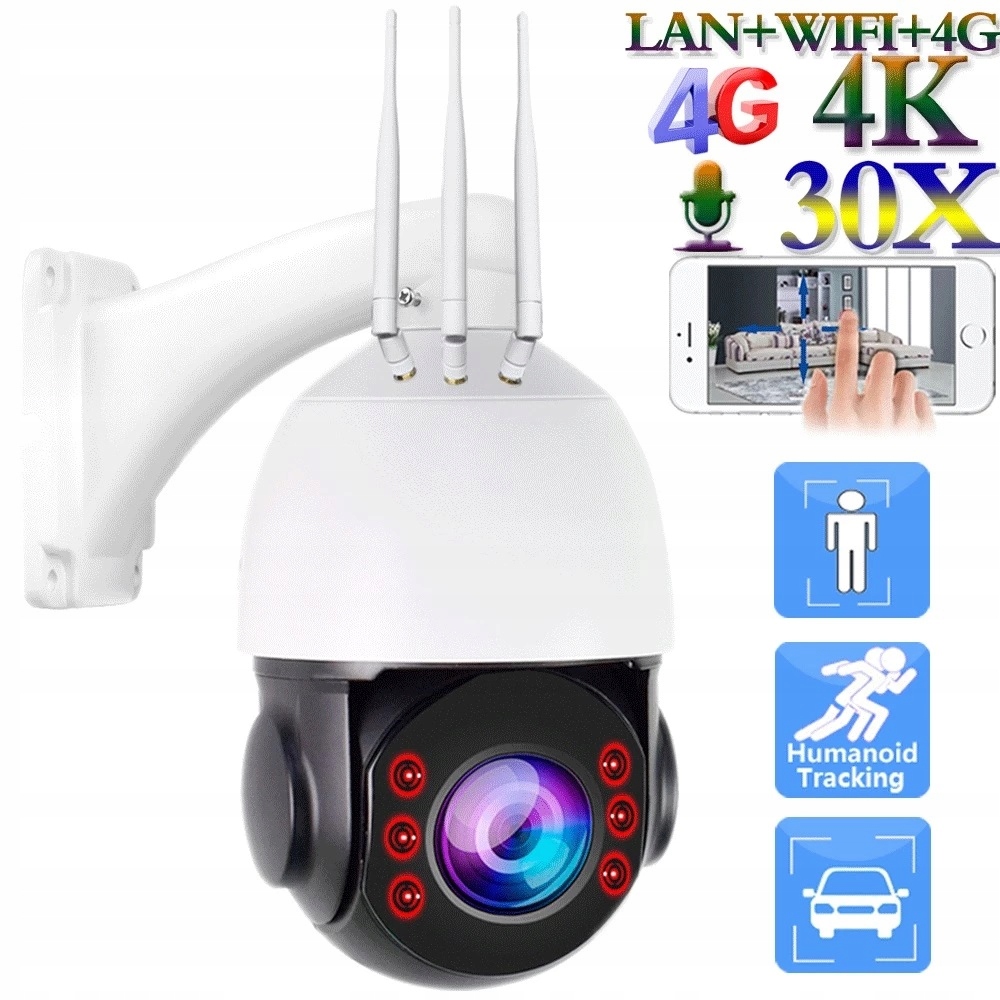 Kamera na kartę Sim 4G 4K 8MP Wifi Lan Autotrack