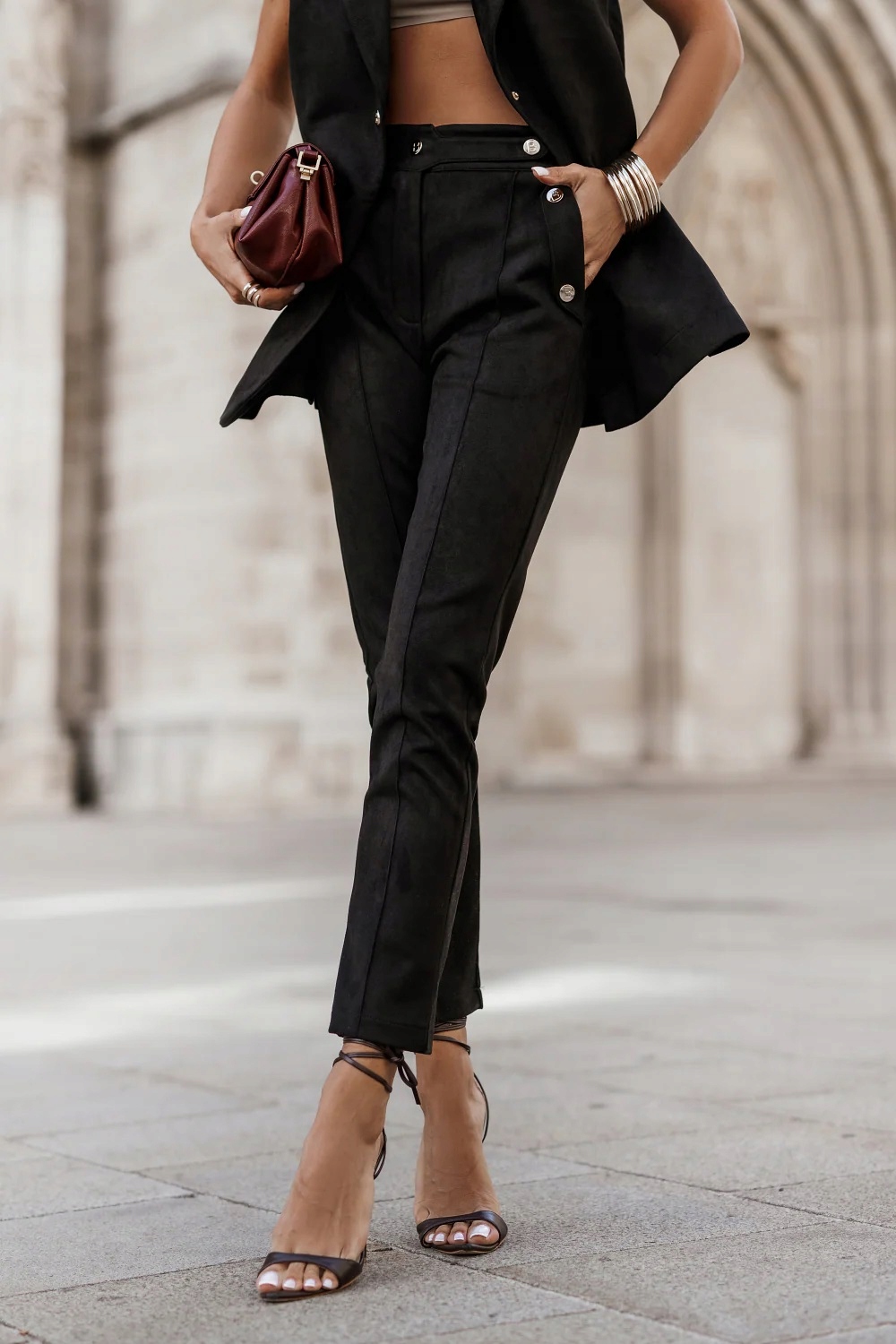 Semišové Doutníkové Kalhoty Kiara – Černé Labalancia M/38