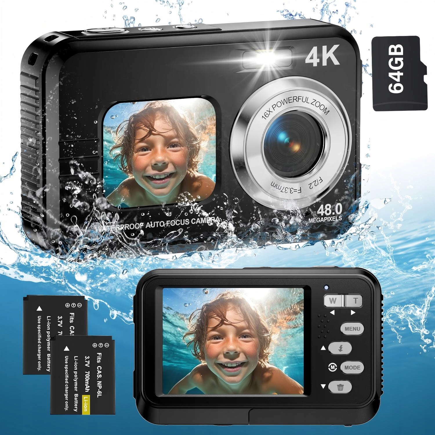 Podvodní Kamera 4K 48MP 64G Voděodolná Kamera 16X Pro Šnorchlování A Plavání