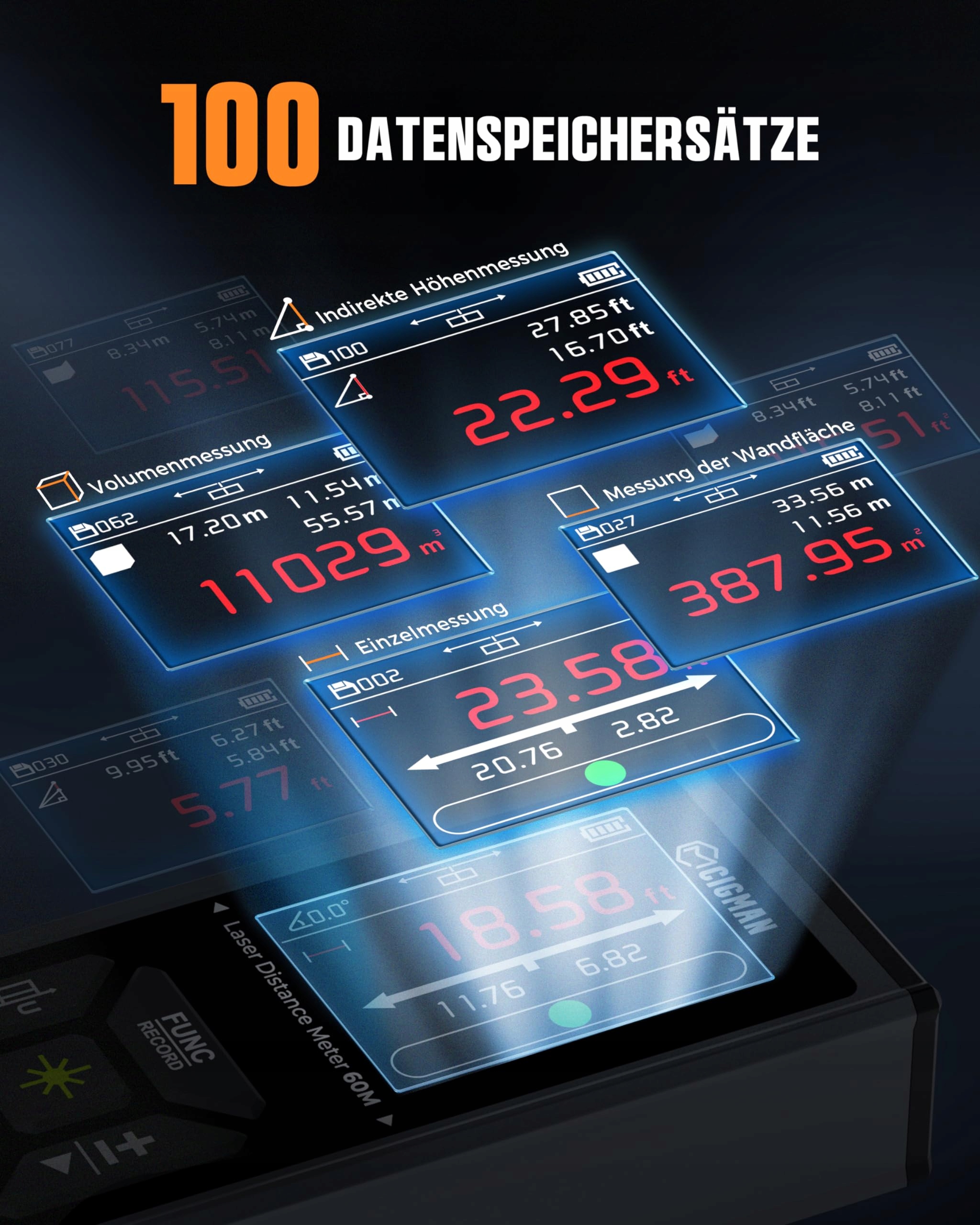 CIGMAN Laserowy Dalmierz 120m Zielony LCD Magnetyczny Czujnik Kąta — miniatura 8