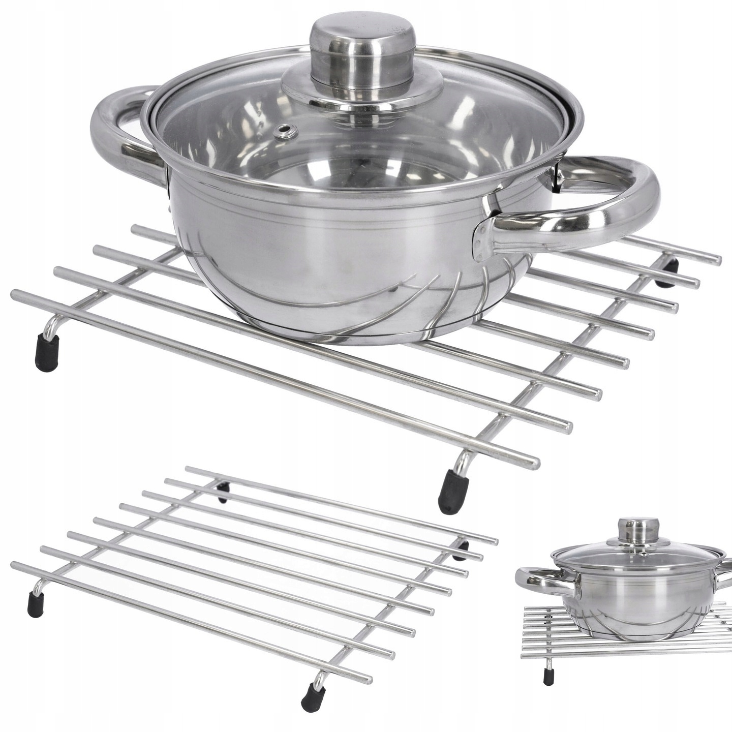 PODSTAWKA POD GARNEK Metalowa Ochronna Podkładka Stal Nierdzewna srebrna