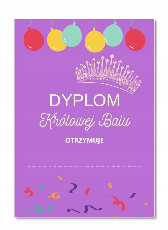 Dyplom A4 dla KRÓLOWEJ BALU