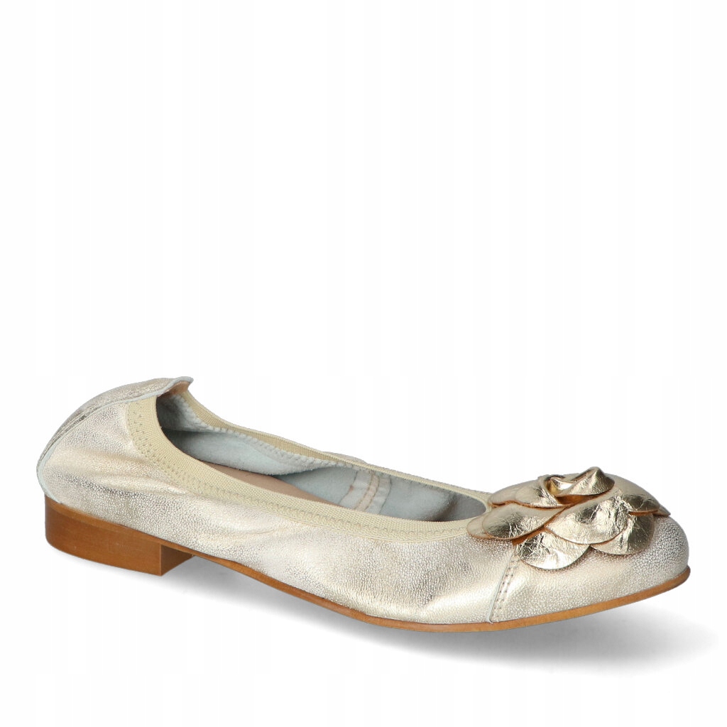Dámské baleríny Gamis Zlaté přetíratelné kožené s ozdobou 38