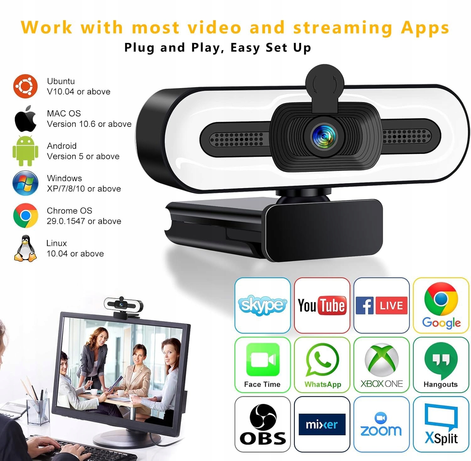 GKEAPZA Kamera Internetowa 1080P Full HD Z Mikrofonem I Statywem — miniatura 6