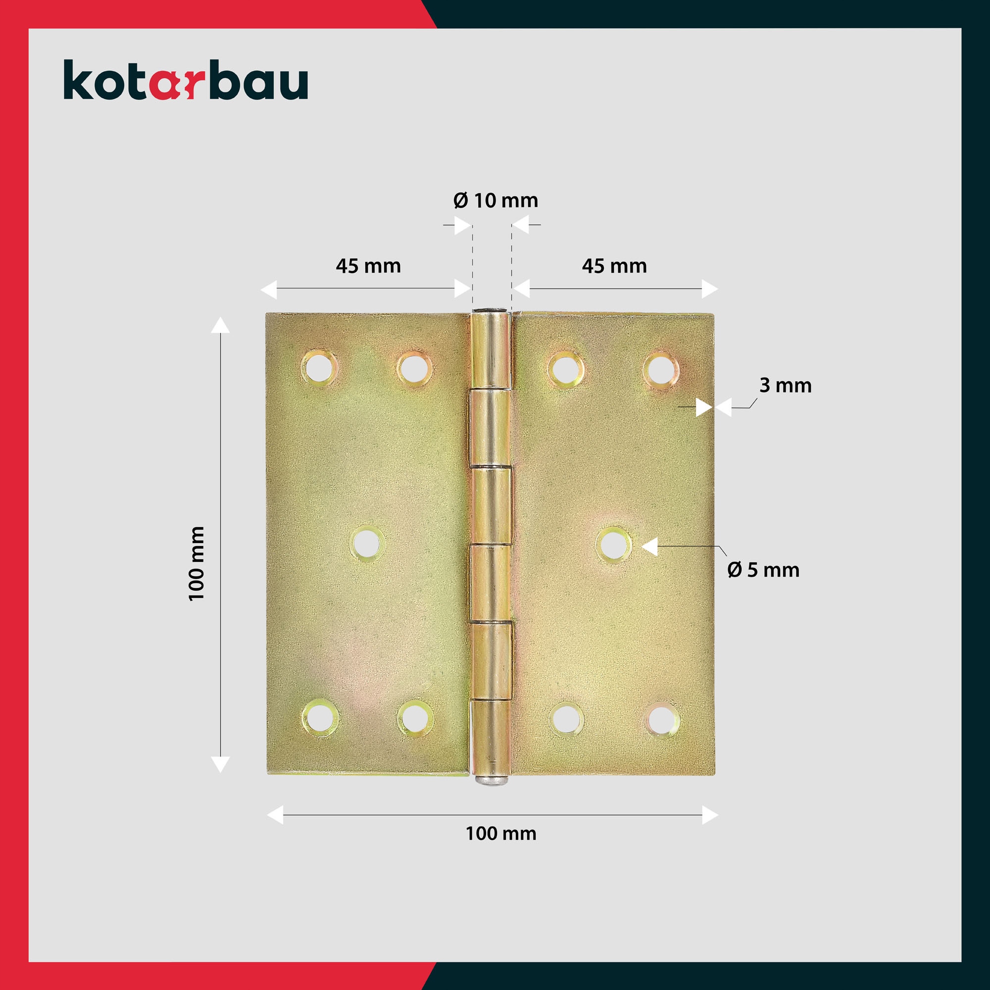 ZAWIAS BUDOWLANY SPLATANY OWALNY 100x100 MM PŁASKI MEBLOWY SKRZYNIOWY DRZWI Grubość 3 mm