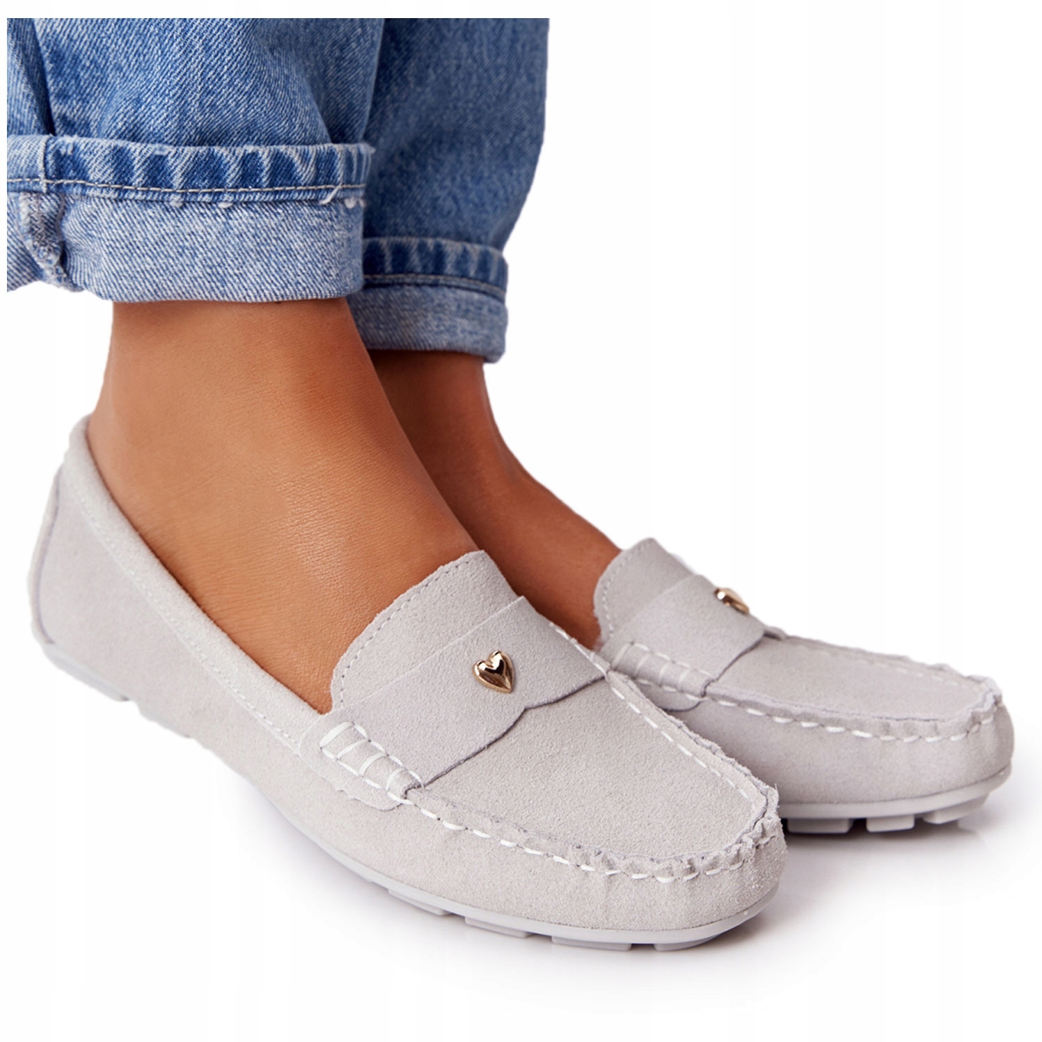 

Szare Zamsz Buty Kobiety Mokasyny S.Barski r.37