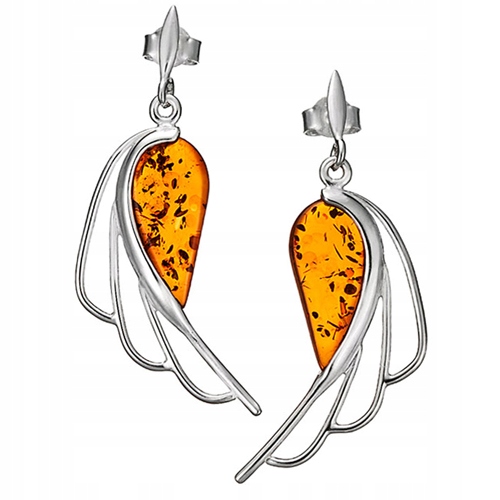 Stříbrné Náušnice Křídla velká závěsná s Jantarem ze stříbra 925 Na Tužku