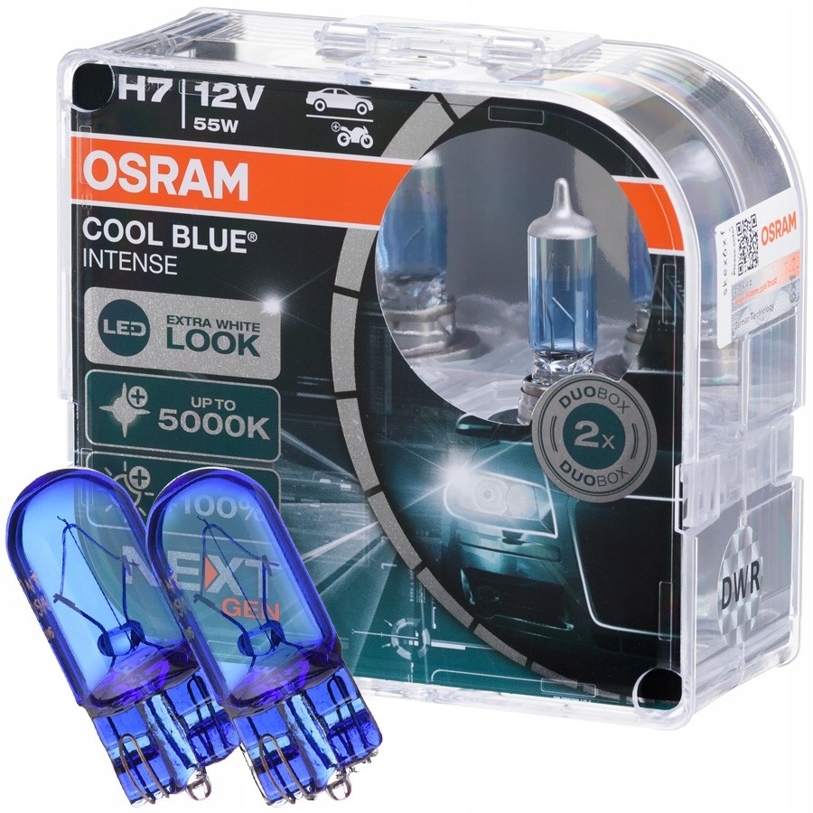 Białe żarówki H7 OSRAM Cool Blue Intense + W5W 64210CBD za 102,99 zł z  Katowice -  - (14554666756)