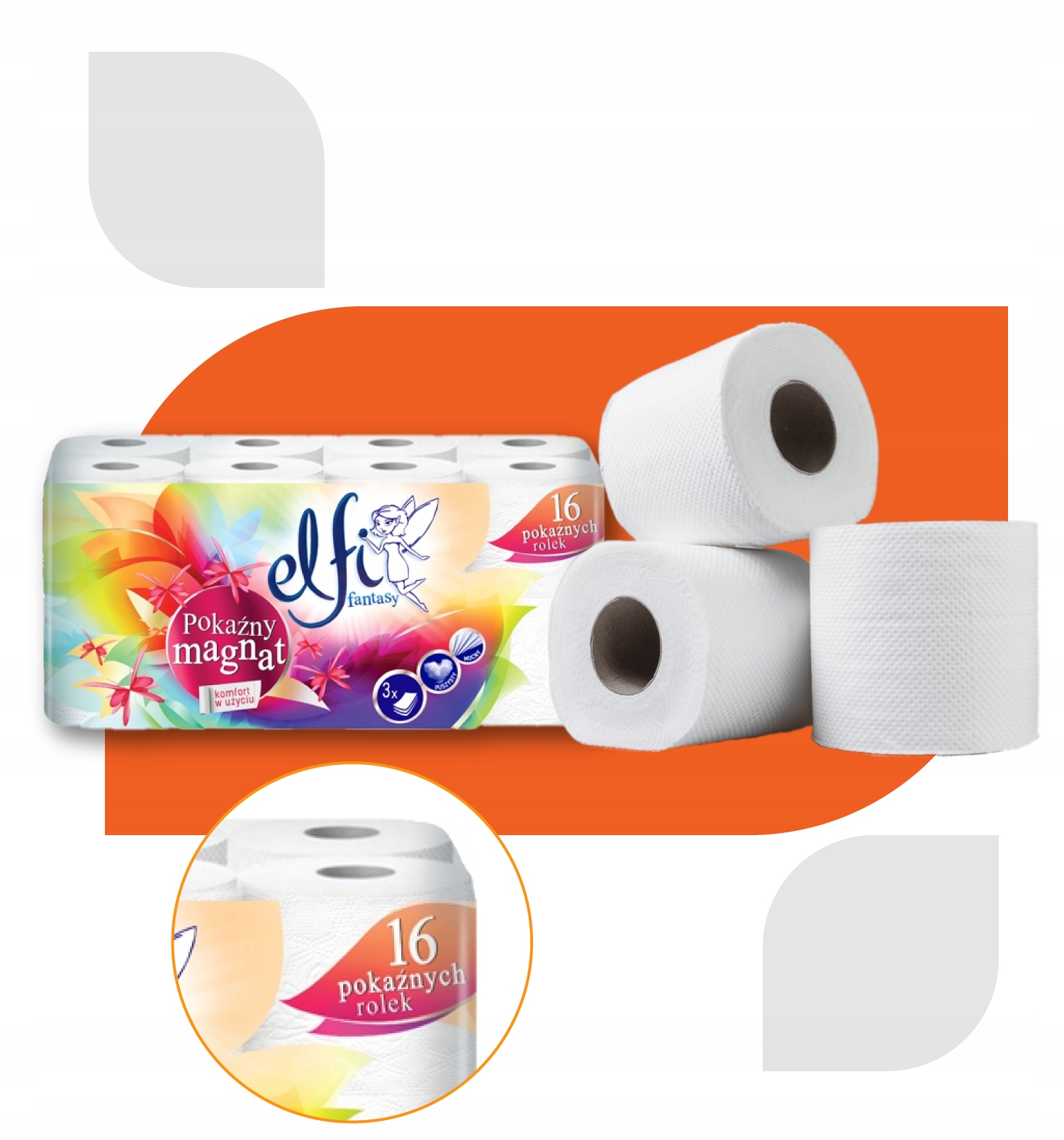 ELFI PAPIER TOALETOWY BEZZAPACHOWY 16 ROLEK 240 METRÓW 3 WARSTWY BIAŁY Marka inna marka