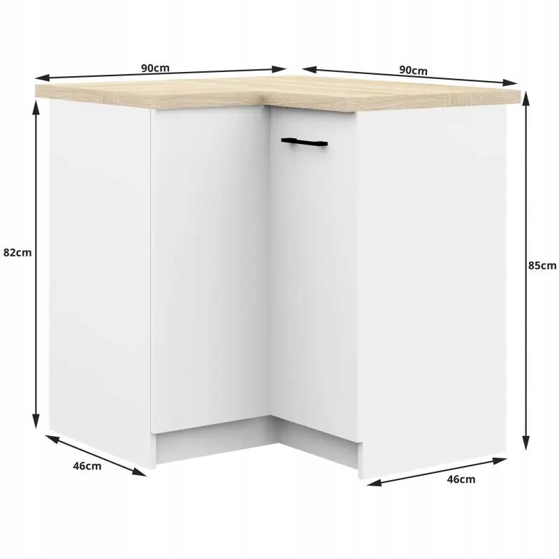 SZAFKA DO KUCHNI NAROŻNA z BLATEM 90x46x85cm BIAŁA Szafki kuchenne Liczba drzwi 2