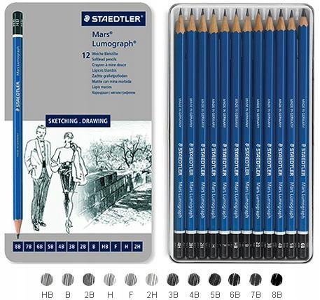 Tužky Mars Lumogragh sada 12 Ks 8b-2h kovové balení