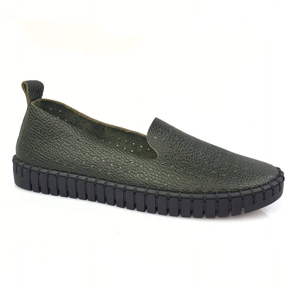 Nessi 18390 miękkie mokasyny slip on zielony ciemny skóra rozmiar 38