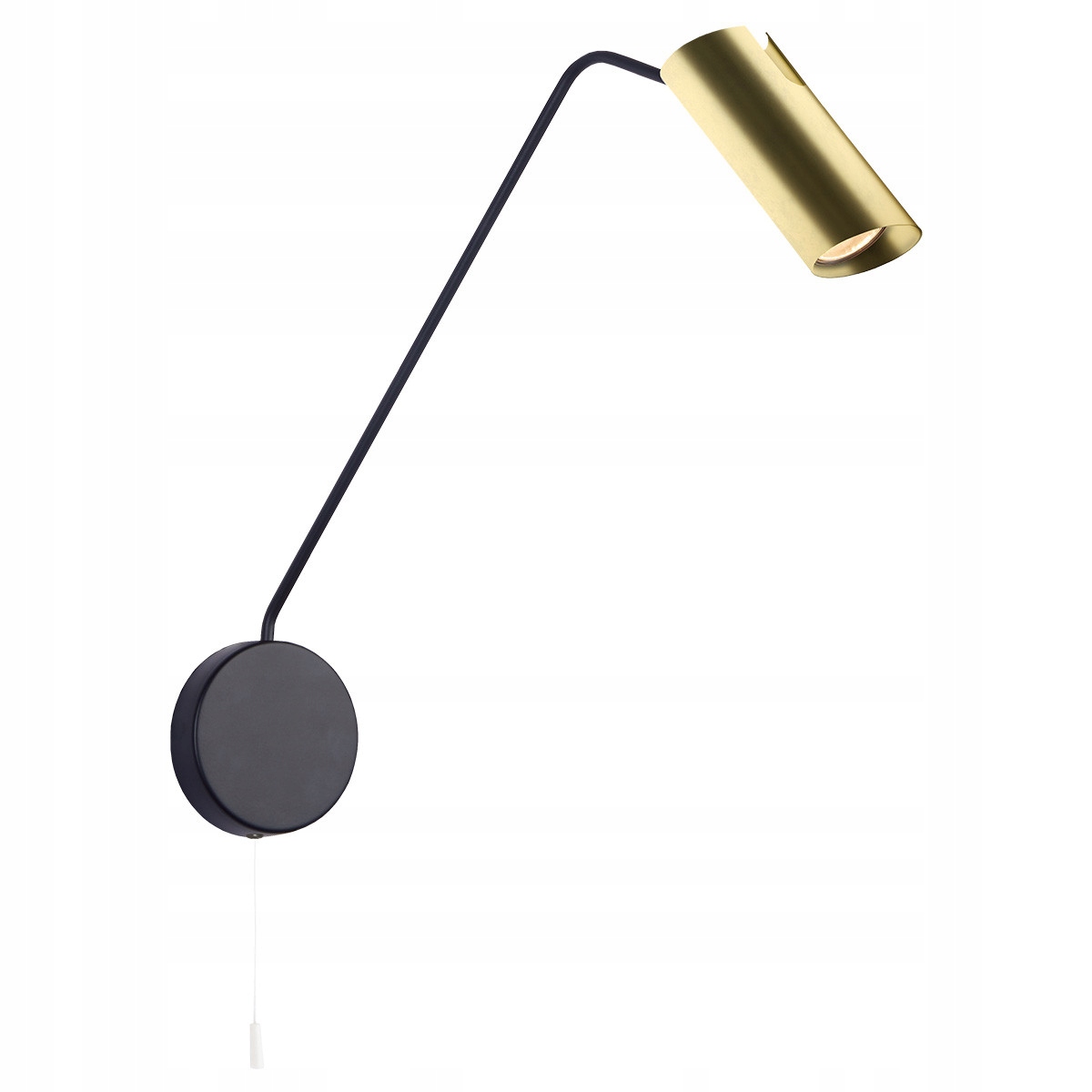 Nástěnné svítidlo Futuro s výložníkem zlatá trubka GU10 nad nočním stolkem, vypínač