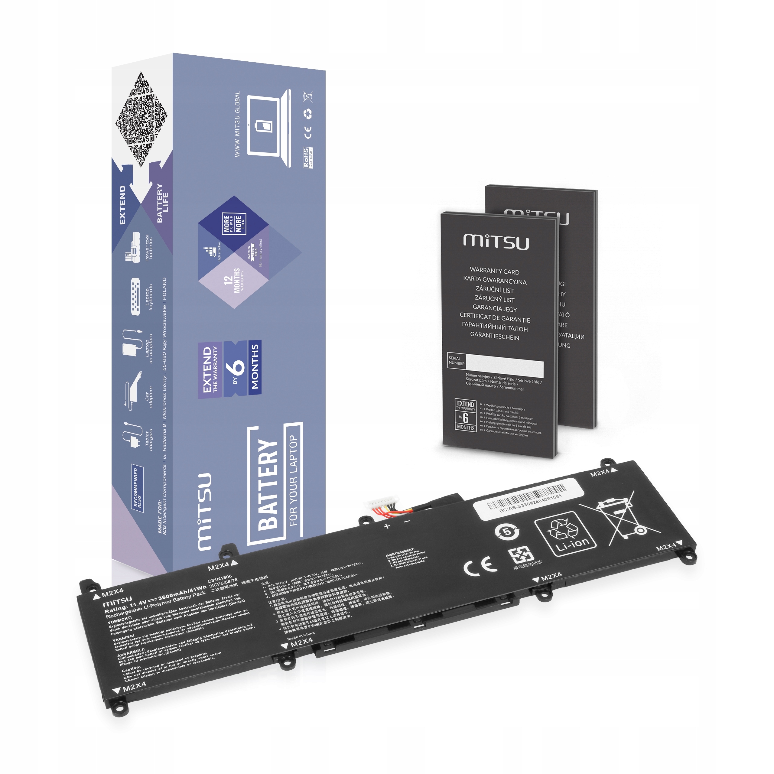 Mitsu Bateria C31N1806 do Asus VivoBook S13 S330FA S330UN S330UA V330FA X330UN 3600 mAh (41 Wh) 11.4V