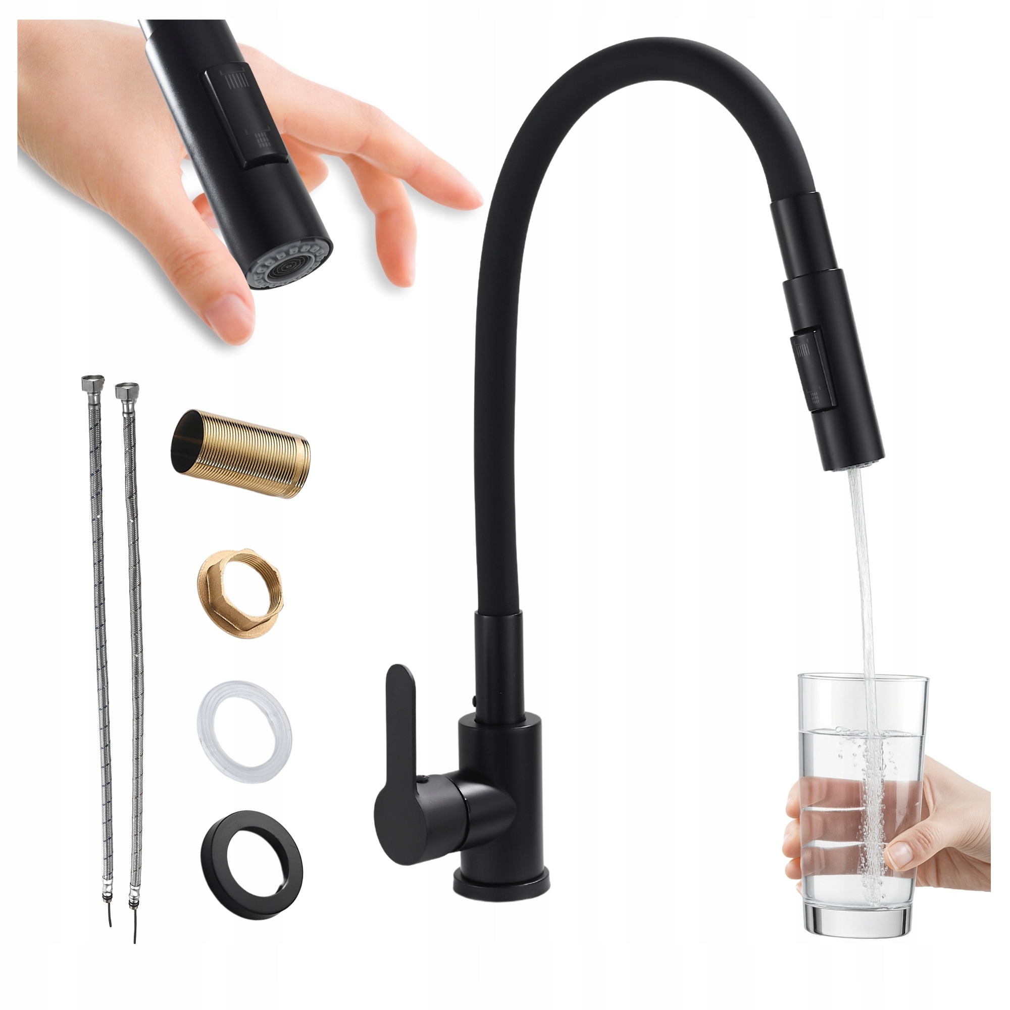 Kuchynská batéria Čierna Elastická Čierna výtoková Reno