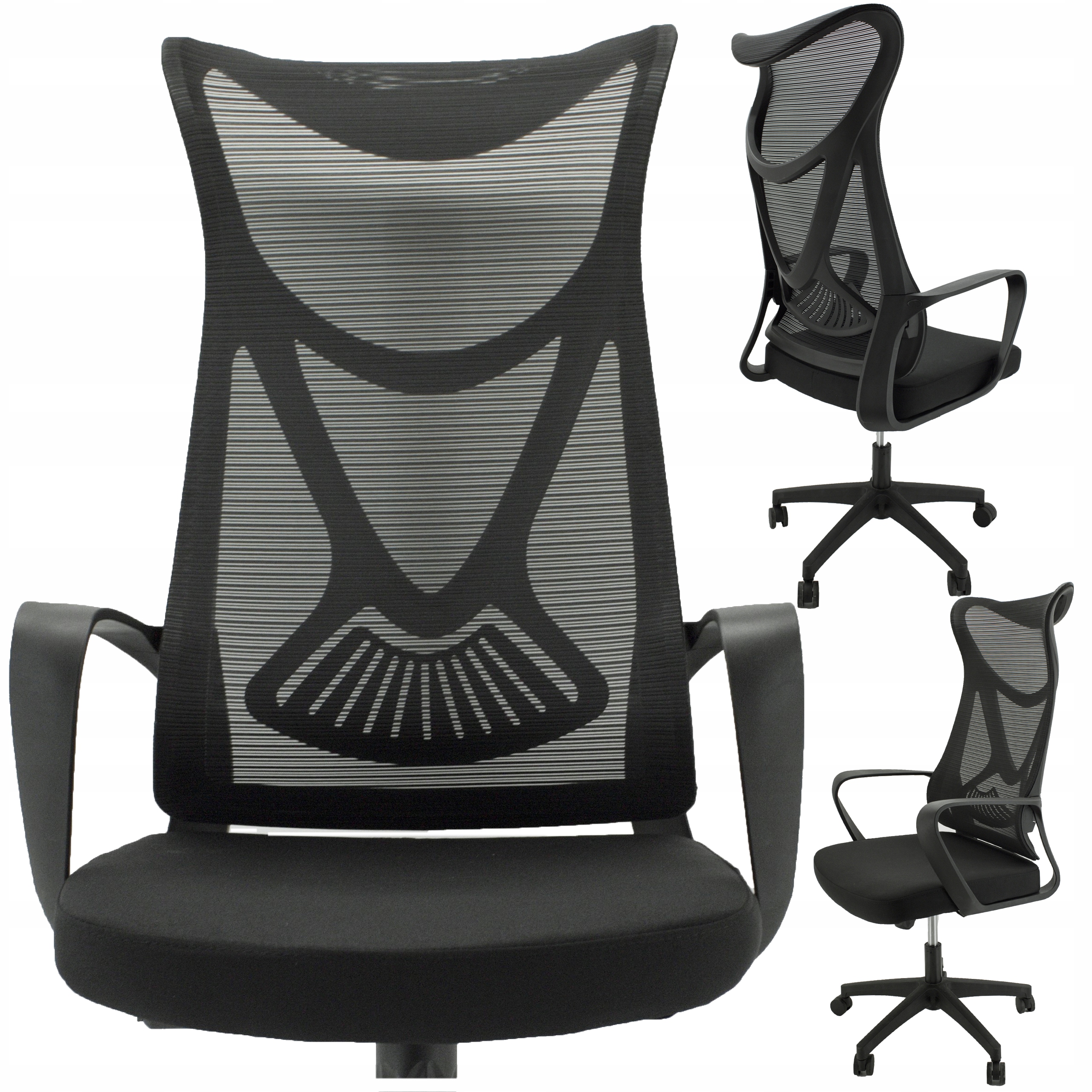 Fotel Biurowy Obrotowy Krzesło Ergonomiczny Czarny Materiałowy Regulowany