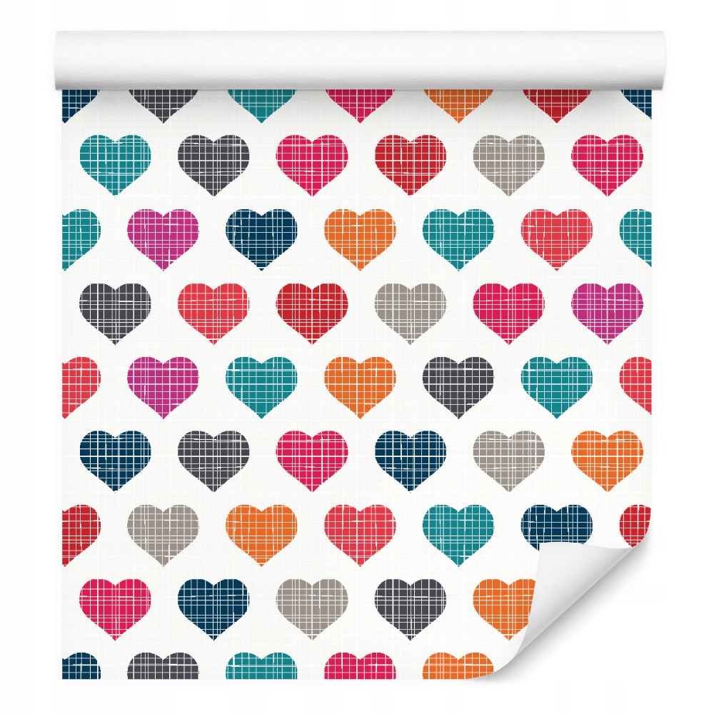 Retro tapeta pro děti s barevnými srdíčky, módní vzory