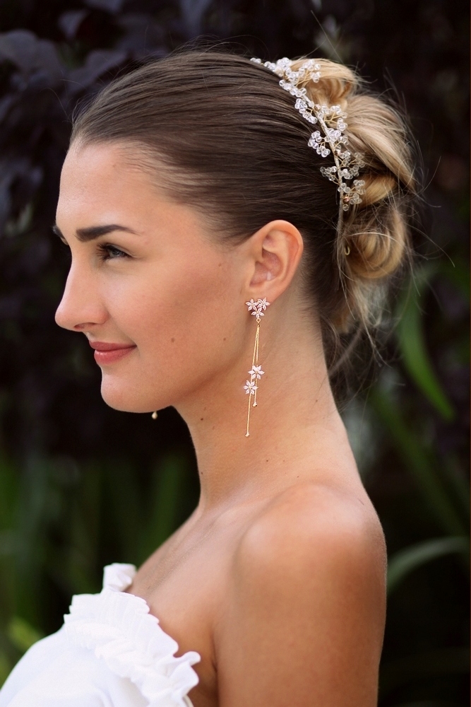 KOLCZYKI KWIATKI KWIATY DŁUGIE 9,5 CM ZŁOTE ŚLUBNE Kamień Kryształ