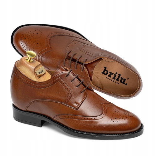 Brilu Polskie Męskie Skórzane Buty Podwyższające Asher Brązowe 44