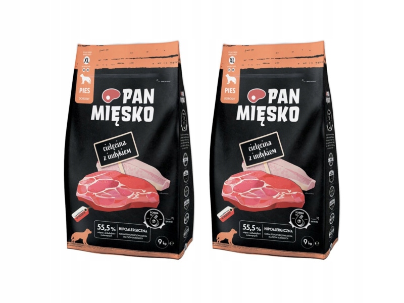Karma dla psa Pan Mięsko Cielęcina z Indykiem XL 2 x 9 kg