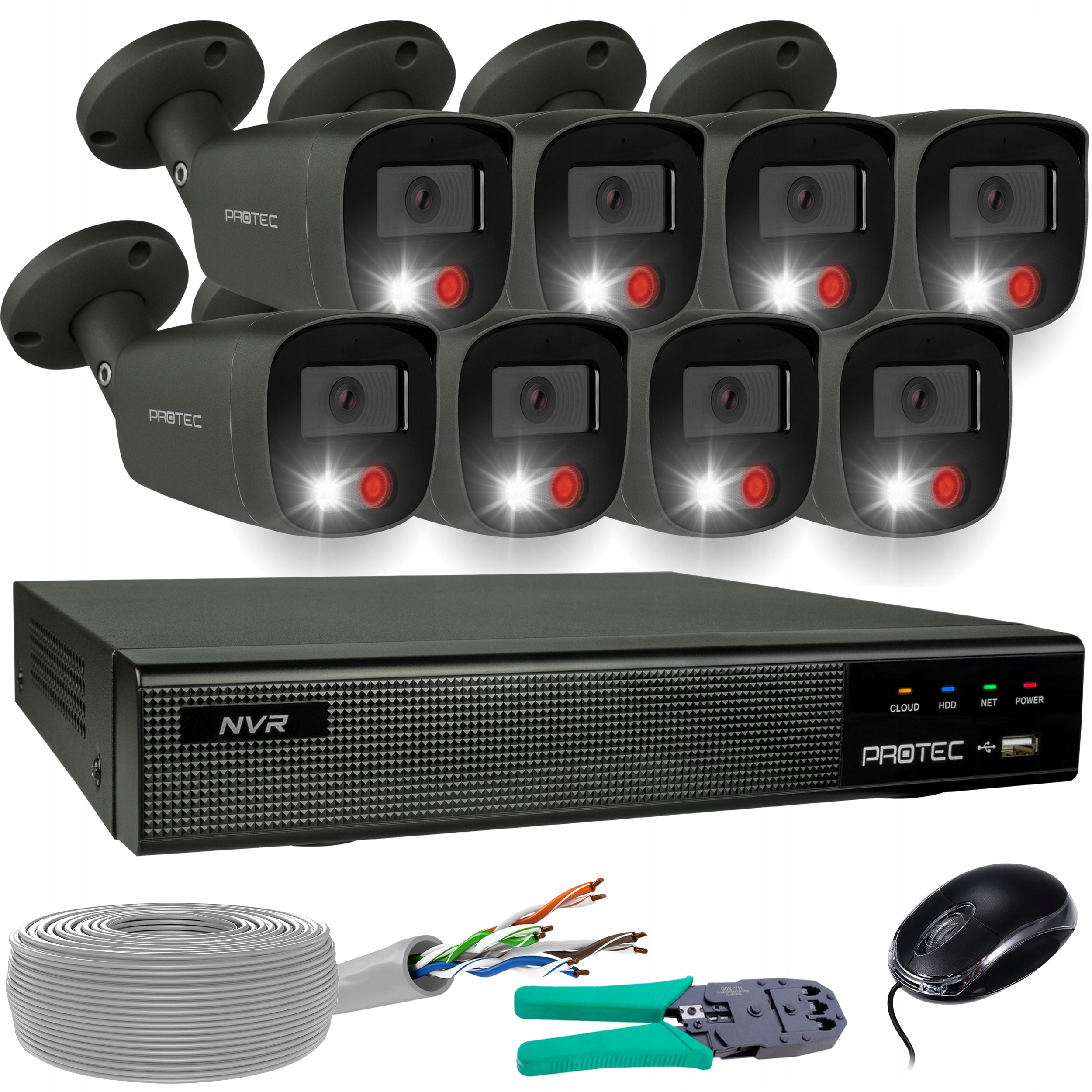 Sada pro monitorování 8 kamer 4K 8Mpx grafitová Ip PoE detekce bez disku