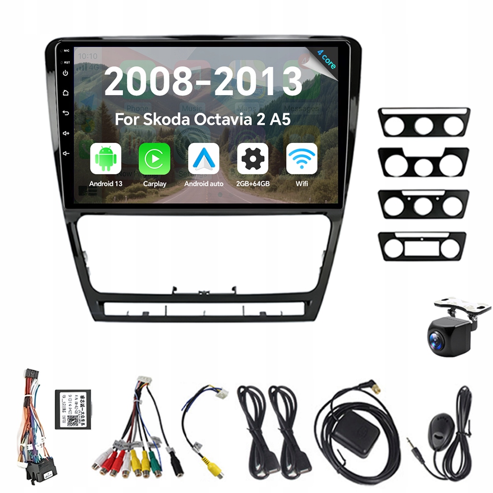 2Din Android 13 autorádio pro Škoda Octavia 2 A5 2008-2013 Carplay Gps Rds