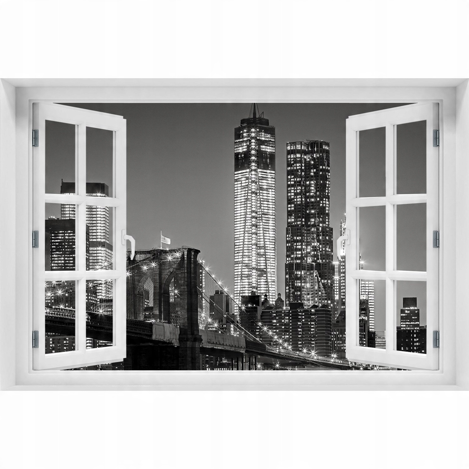 

Fotoobraz Naklejka ścienna 3D Okno Manhattan nocą