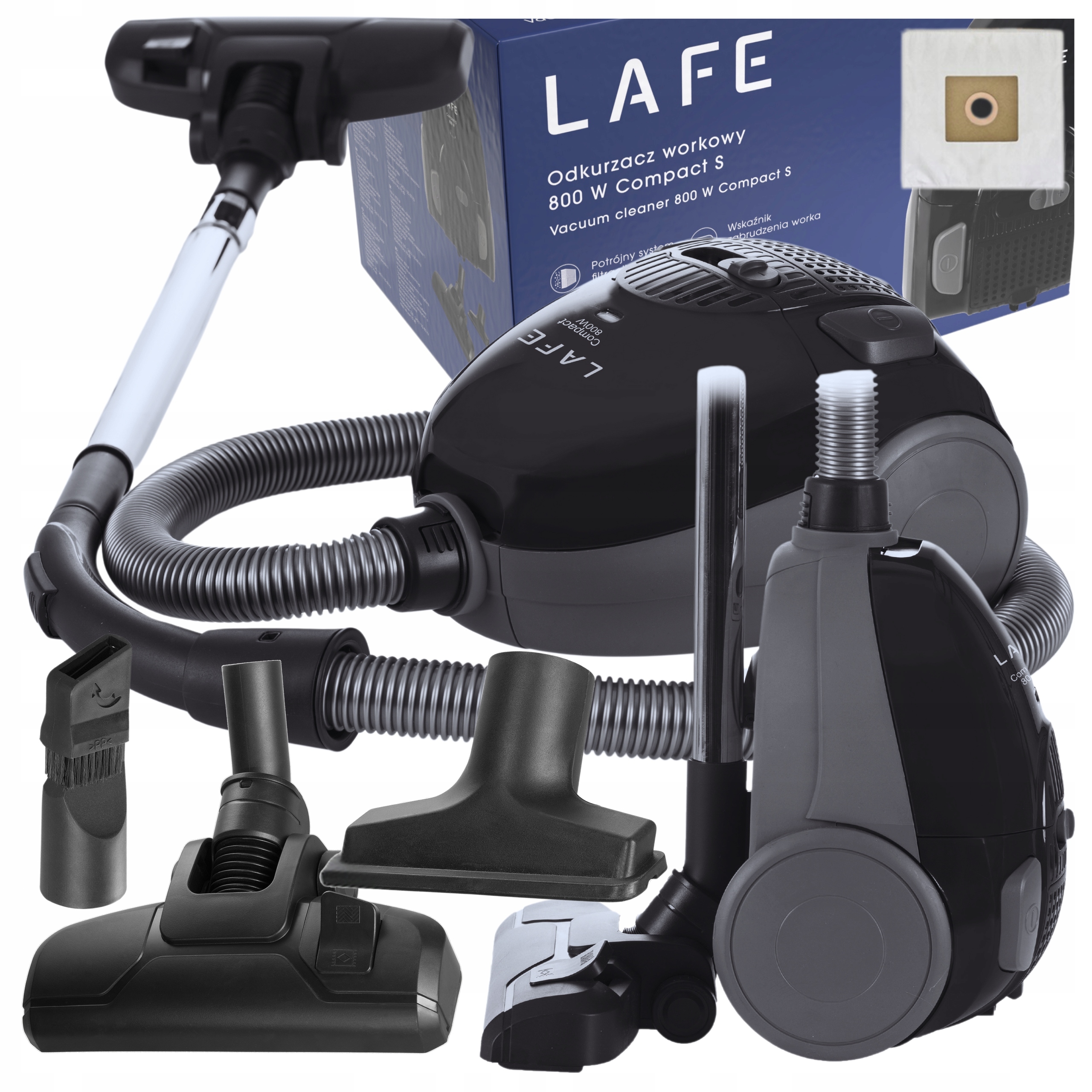 Odkurzacz Workowy Tradycyjny Cichy Mocny 800W Czarny