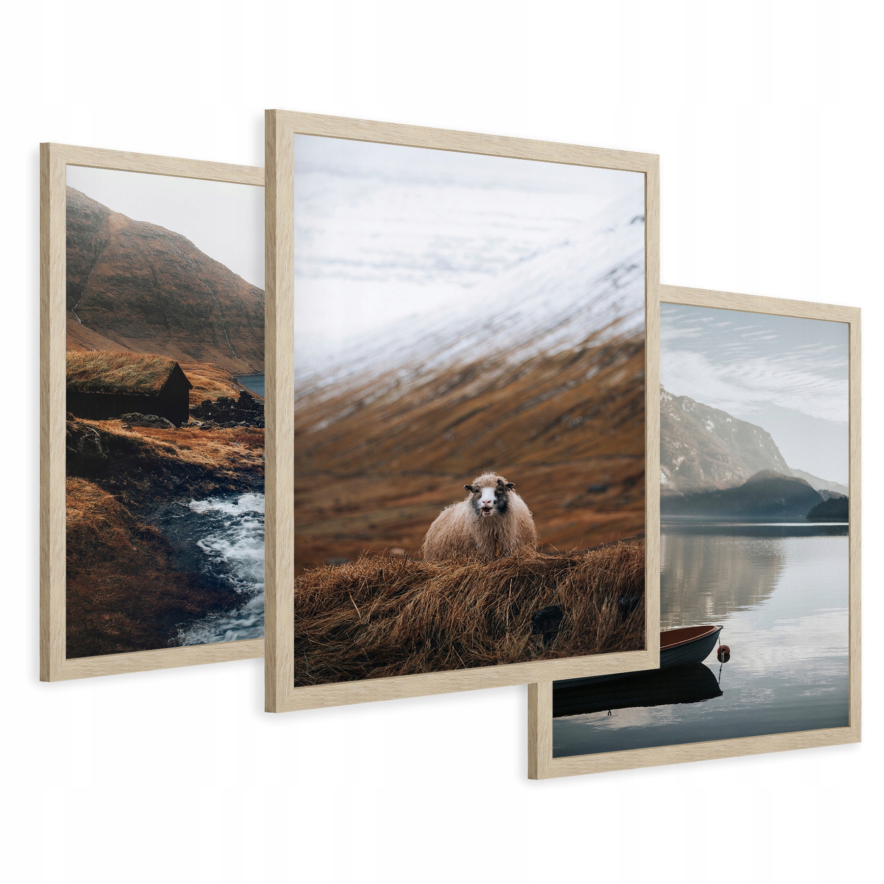 Zestaw Obrazy w ramie plakaty góry skandynawski boho tryptyk 53x129