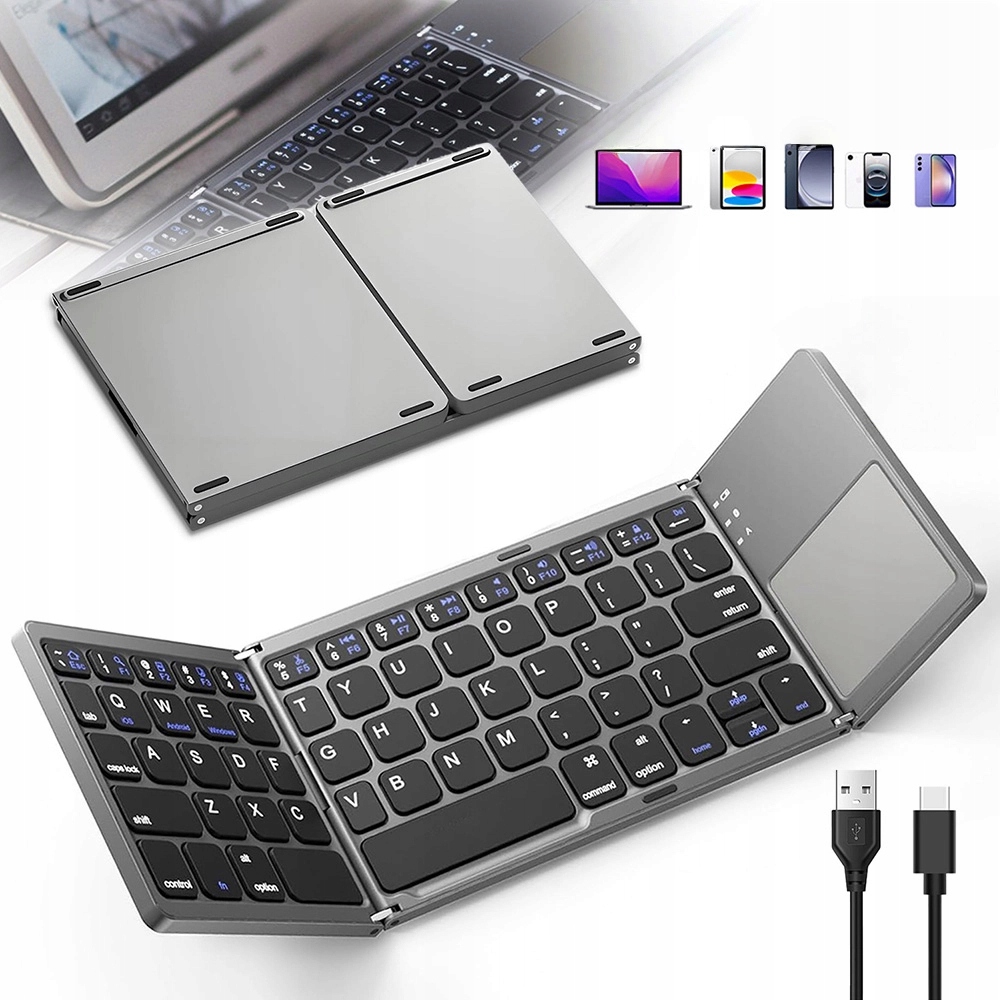 Mini Klawiatura Bezprzewodowa Bluetooth Składana do Tabletu Touchpad Usb