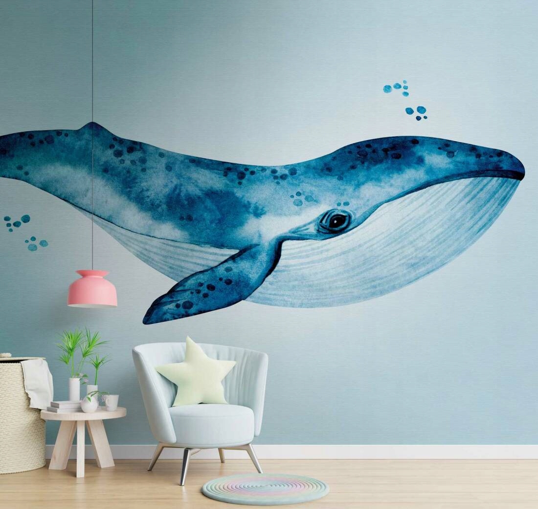 Dětská Tapeta Mural Modrá Velká Velryba