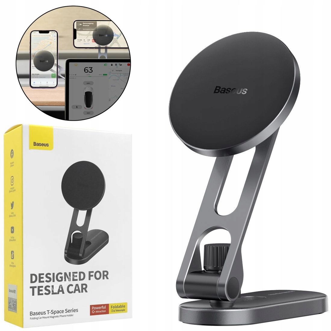 Baseus Składany Magnetyczny Uchwyt na telefon do Samochodu na Kokpit
