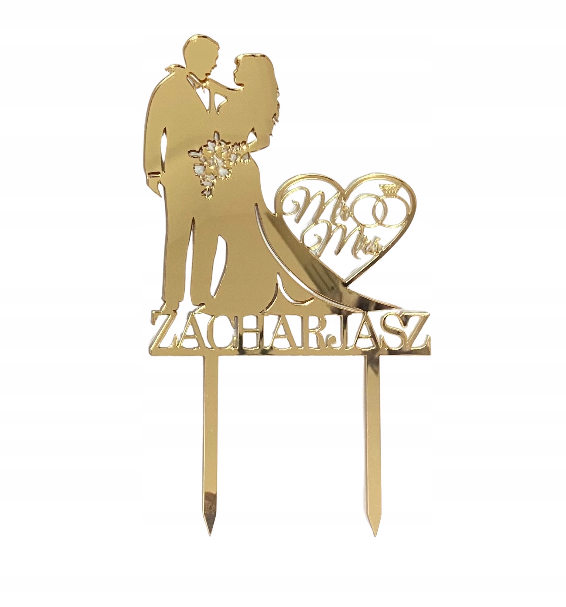 

Topper Slubny Para Mloda Na Tort Złote Lustro Nazw