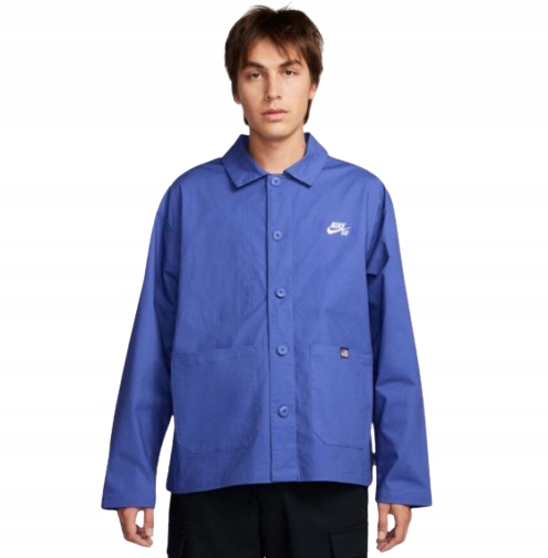 Nike Modrá Městská Bavlněná Bunda Na Boky S Knoflíky XL Kwm