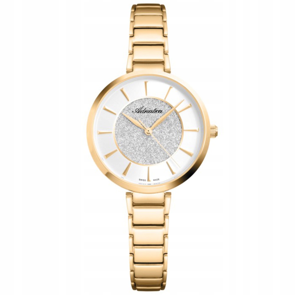 Zlaté švýcarské dámské hodinky Adriatica s brokátovým ciferníkem A3752.1113Q