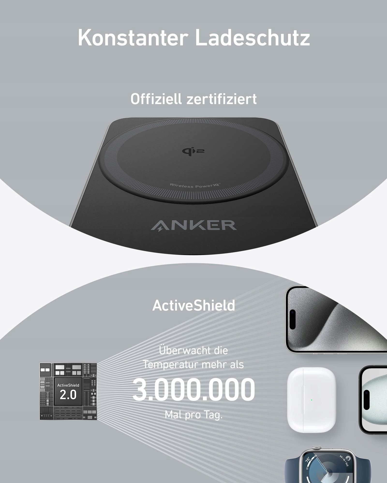 ANKER MagGo Stacja Ładowania 3w1 Qi2 15W MagSafe iPhone AirPods Watch — miniatura 7