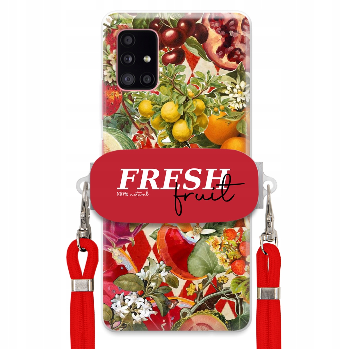Puzdro pre Samsung A51 5G Červené Crossbody vodítko držiak Fresh Fruit Ovocie