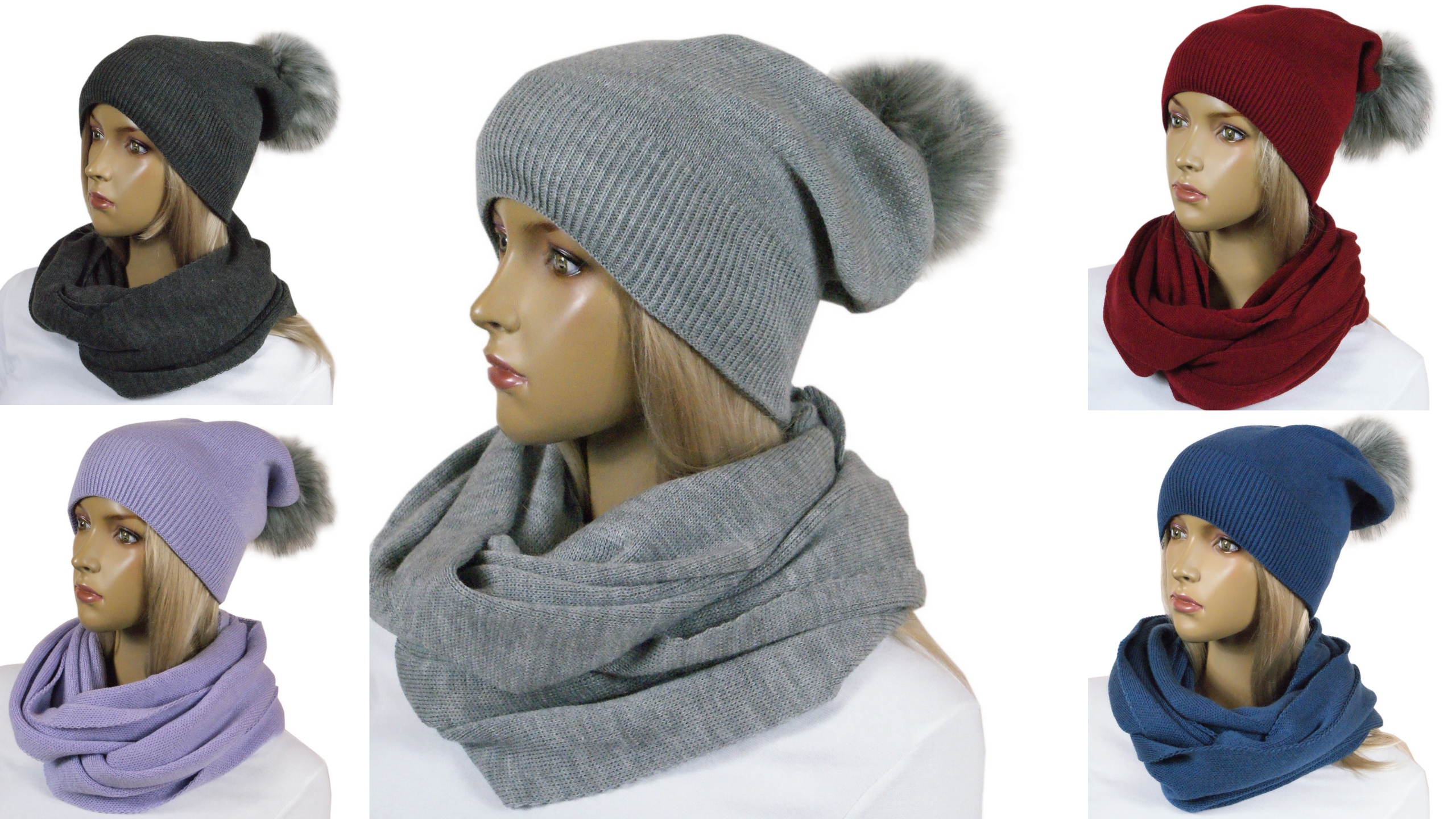 

Komplet Czapka smerfetka pompon+ Komin # 28