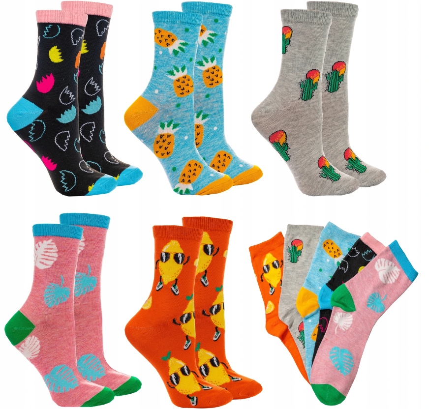 5PAR WYSOKIE SKARPETY DAMSKIE KOLOROWE PREZENT