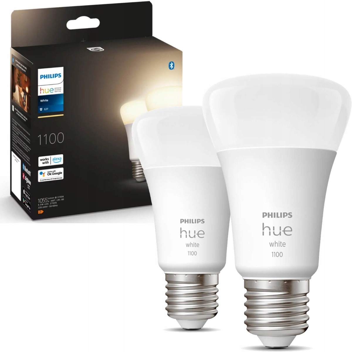 2x Led žárovka E27 A60 9,5W 2700K Philips Hue Bluetooth můstek Hue Bridge