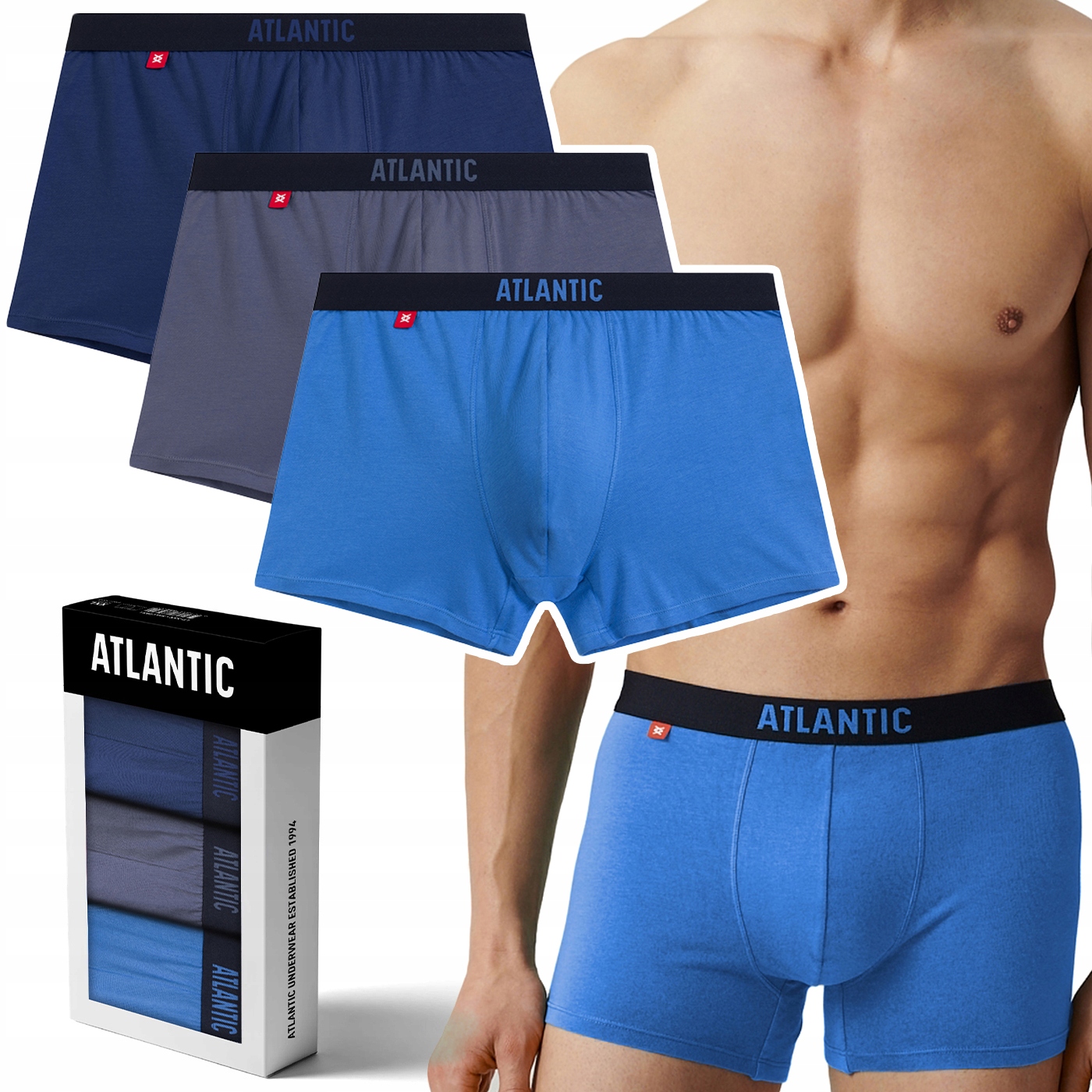 Atlantic 3MH-011 pánské boxerky Bavlněné přiléhavé Sport 3 Páry XXL