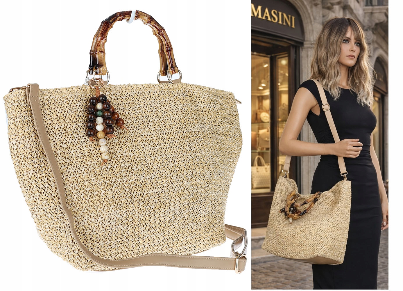Dámská kabelka Taška Shopper Velká prostorná kabelka přes rameno N2912 Béžová