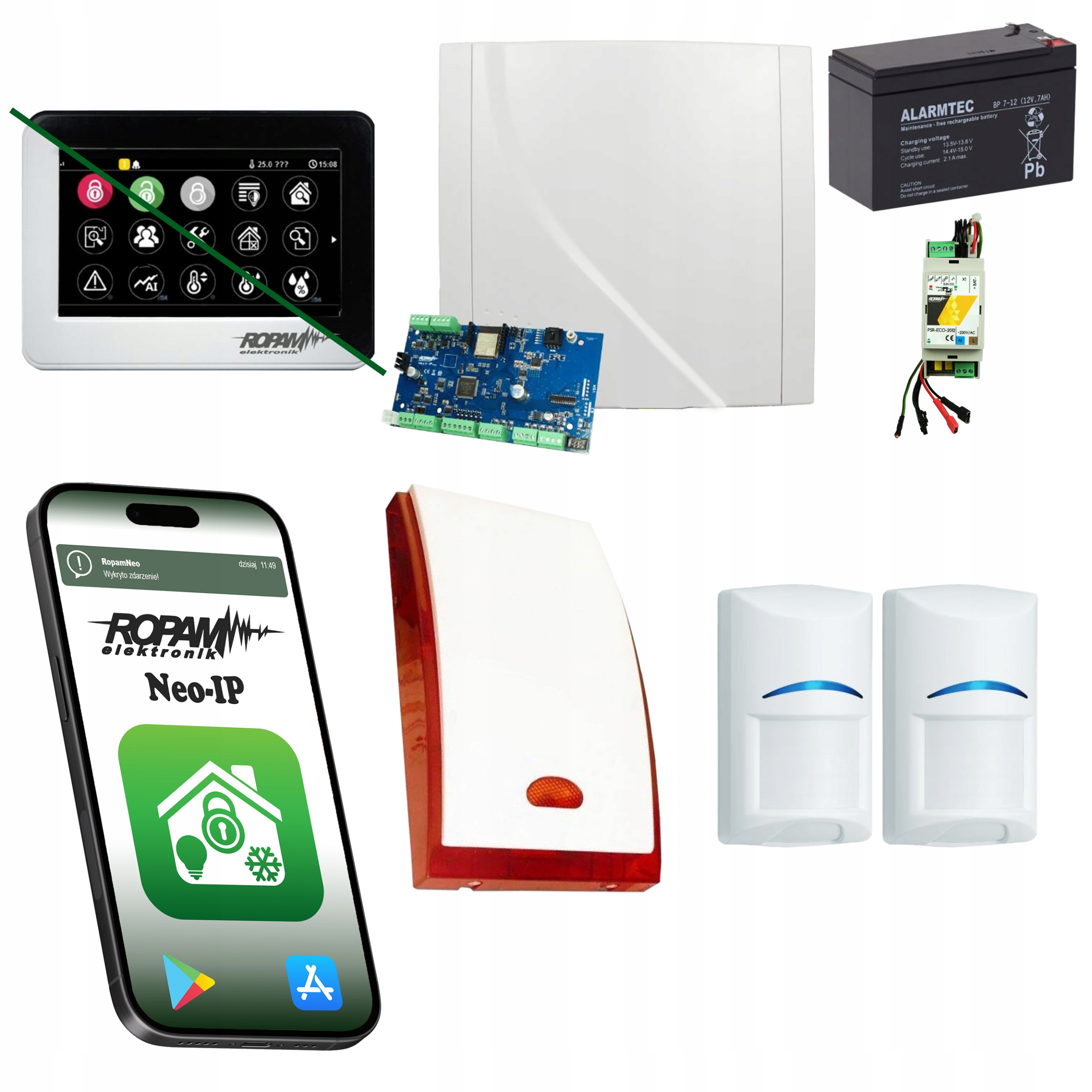 Zestaw Alarmowy Ropam 2x Czujnik Ruchu Bosch Profesjonalny Alarm Ip Wifi