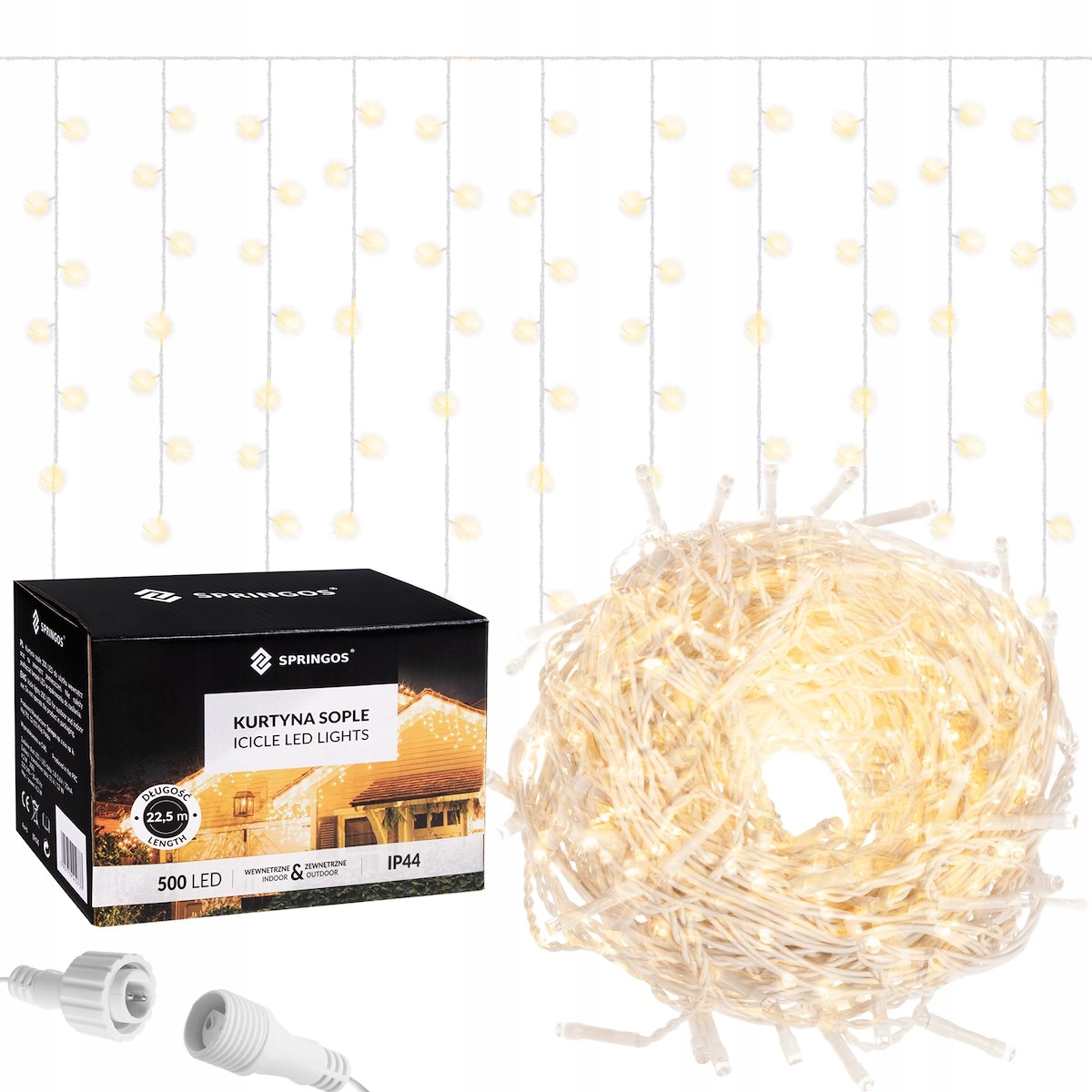 

Zewnętrzne Lampki Choinkowe 500LED Kurtyna 22,5m