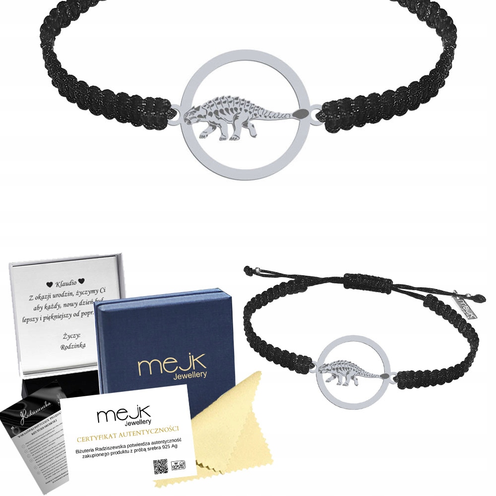 Stříbrný náramek s ankylosaurem 925 Makramé Šperky Dárek Gravírování
