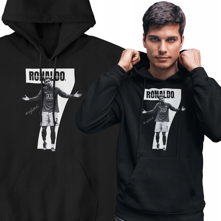 Pánská mikina s kapucí Cristiano Ronaldo s autogramem a potiskem fotbalu